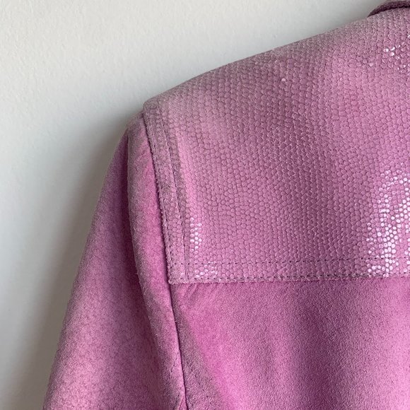 ST JOHNS SPORT MARIE GRAY WOMENS LILAC PURPLE EMBOSSED LEATHER SUEDE JACKET SZ S - Picture 12 of 16